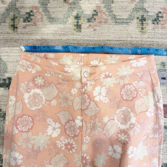 Womens Floral Groovy Bell Bottom Flare Jeans Size Large Hippie 70s Festival Boho - Picture 6 of 9